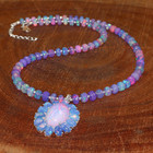 White Blue Ethiopian Opal Pendant Necklace Gemstone 925 Sterling Silver Jewelry