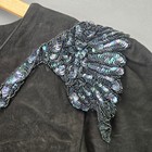 Vintage Janice Lee Dress 4 Black Suede Sequin Beaded Birds Batwing Wrap Midi