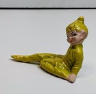 Vtg Gilner Pottery Pixie Elf Sitting Sassy Smile 1950s Pointed Ears Yellow Green
