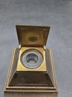 Early Inkwell Pen Dip Tray Metal Vintage Antique Brass Glass Rare Ink Unique A7