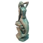 In mermaid Bronze Patina Sitting On Coastal Rock Beach Collectible Statue 99341