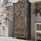 64 5  Tall Kitchen Pantry Storage Cabinet Cupboard With 2 Barn Doors   2 Drawers