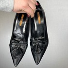 Via Spiga Vtg Black Leather Pointed Toe Tassel Heels Pumps Shoes Women Size 9m