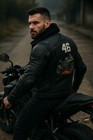 Men   s Black Leather Biker Jacket     Racing 46 Motorcycle Rider Armor Style Gear