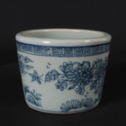 Chinese Old Blue And White Porcelain flower And Bird Patterned Flowerpot