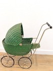Antique Victorian Wicker Baby Buggy Stroller 1900 s Doll Carriage Green