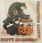 Vintage Black Witch Cat   Mouse In Pumpkin Jol Hallmark Halloween Party Napkins