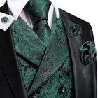  Mens Silk Double-breasted Suit Vest Tie Pretied Xx-large Dark Green Paisley