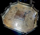 Antique  Silver Plate Art Nouveau Serving Tray Feet handle 16   x16    Square