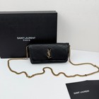 Black Quilted Leather Crossbody Bag  Vintage Gold Chain Shoulder Bag