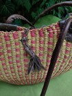 Authentic Alaffia African Bolga Basket Hand-woven Ghana Artisan Signed Pink Grn