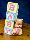 Vintage Baby Planter Ceramic Teddy Bear Baby Block Animal Nursery Decor