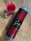 Vtg Picnic Set With 3 Thermos Bottles Lunch Box Plaid Bag Cups Corks Opener