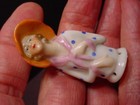 Vintage Miniature Porcelain Half Doll Pin Cushion Hand Broom Figural Lady