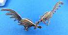 Vintage Pair Sterling Silver Miniature Rooster Figurines Stamped 950