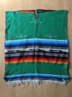 Tribal Serape Mexican Poncho - Green Red Orange  One Size Fits All Blanket Gaban