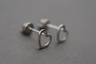 14k Solid White Gold 5mm Small Cute Open Heart Screw Back Women Kid Earring 