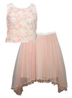 Nwt Bonnie Jean Girls 10 Ivory Pink Floral Chiffon Top   Skirt Set