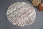 4 4x4 5 Ft Vintage Round Rug  White Red Turkish Animal Print Wool Rug