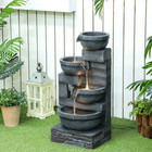 Outsunny Outdoor Water Fountain With Lights  Outdoor Waterfall  Gray