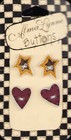 Lot Of 4 Vintage Ceramic Buttons Original Card Hearts Stars Red Yellow Black