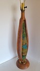 Vtg Mid Century Danish Modern Modeline Style Sculpted Wood   Fabric Table Lamp