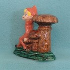 Vintage Pixie Elf Gnome Sitting On Mushrooms