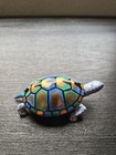 Herend Hungary Blue Fishnet Turtle Porcelain Gold 15508