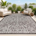  Boho Medallion Indoor Outdoor Area Rug 4x6 Black gray  Malta Textured Weave 