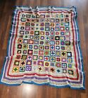 Bright Colored Hand Crochet Granny Square Afghan Throw Blanket 48 x56  Unique 