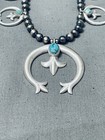 Authentic Vintage Navajo Turquoise Sterling Silver Naja Squash Blossom Necklace