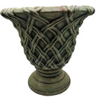 Vintage Green Pottery Basket Weave Urn Planter Pot Floral Vase Triskelion Stamp