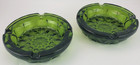 2 Vtg Emerald Green Glass Ashtrays 6  Mid Century Round Pressed Starburst Retro
