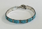 Vintage Navajo Sterling Silver Turquoise Inlaid Link Toggle Bracelet 7 25   