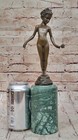 Hot Cast Bronze On Marble Base Girl Child Flower Nude Sculpture Figurine