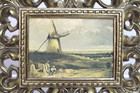 Vintage Truart Tmc Windmill Field Dutch Style English Landscape Print On Board
