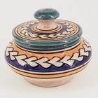 Vintage Ceramic Glazed Moroccan Cover Jar W  Lid Pottery Colorful Signed