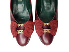 Gucci Burgundy Leather Shoes Pumps Dress Gg Bow Vintage Italy 37 - 7