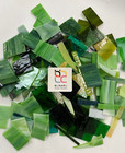 Green Tone Stained Glass Scrap Pieces Sheets  Glass Mosaic Tiles - 1 5 Lb