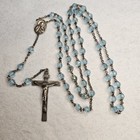 Vintage Sterling Silver Rosary Blue Glass Beads Catholic Crucifix 1930s 45 6g