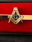 Master Mason Gold Cut Out Square Compass Tie Bar Necktie Gold Color Masonic New 