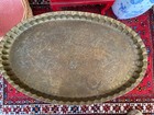 Vintage Mid-century Oval Coffee Tray Table Spider Folding Legs Brass Top- Nice 