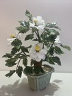 Vintage Large Chinese Jade Quartz Hand Carved Bonsai Tree   Flowers Celadon Pot