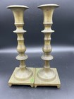 Antique Pair Of Brass Candlesticks Holders  9 1 2  Tall  3 1 4  X 3 1 4  Bottom
