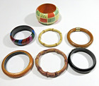 Vtg   Up Lot 7 Bracelet Bangle Some Chunky Wood Red Black Brown Silver Gold Tone