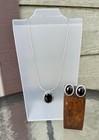 Ms Navajo Sterling Silver Onyx Pin Pendant Necklace   Tv-41 Mexico Clip Earrings