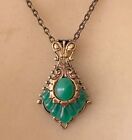 Vintage Necklace Art Nouveau Pendant Antique Green Peking Czech Glass