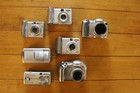 Vintage Canon Powershot Digital Camera Lot 7 Silver Compact Built-in Flash Parts