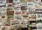 Huge lot Of 64 Greetings postcards With words to Family flowers big Letters r150