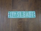 Vintage Metal Street Road Sign 11th St East Heavy Gauge Embossed White Letters